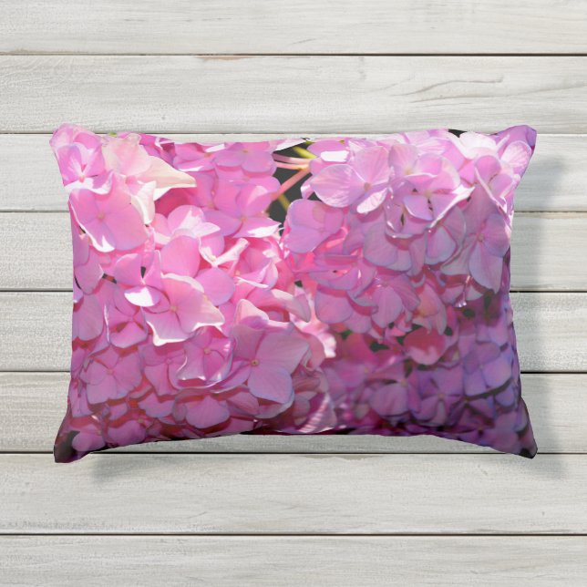 Romantic pink floral elegant hydrangeas  outdoor pillow (Front)