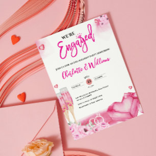Romantic Pink Floral Engagement Party Engaged Invitation