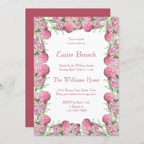 Romantic Pink Floral Framed Easter Brunch Invitation