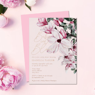 Romantic Pink Floral Girl Rose Gold Baby Shower Foil Invitation