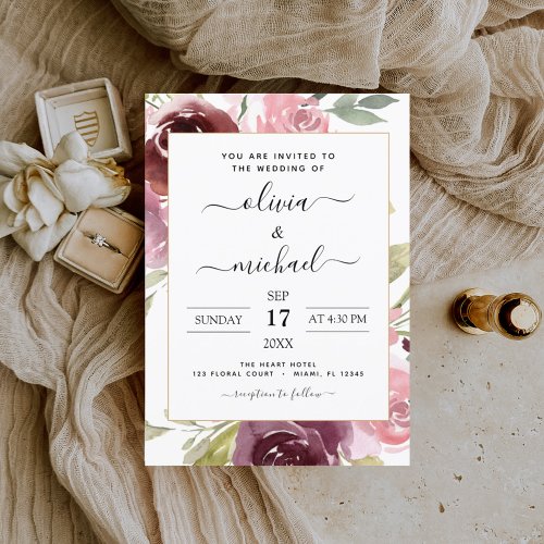 Romantic Pink Floral Greenery Wedding Invitation