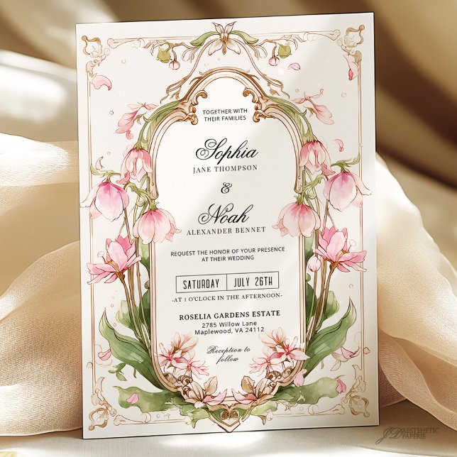 Romantic Pink Floral Greenery Wedding Invitation  (Creator Uploaded)