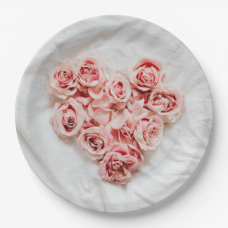 Romantic Pink Floral Heart Paper Plates