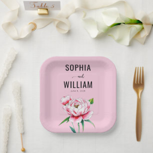 Romantic Pink Floral Illustration Paper Plates