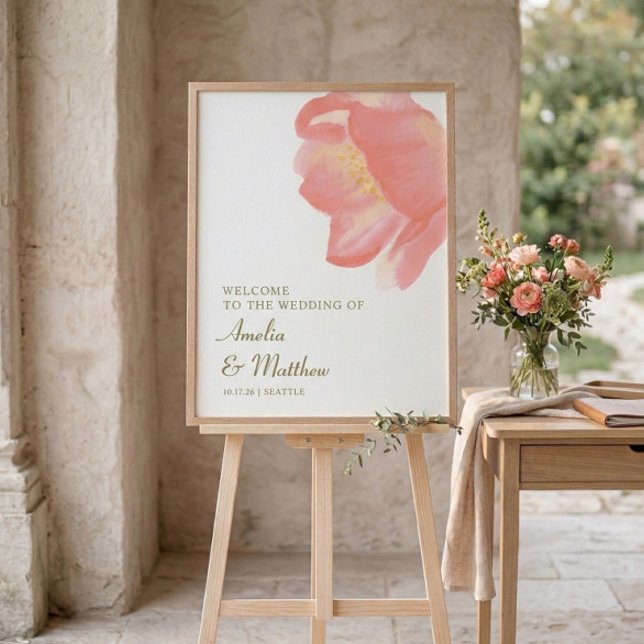 Romantic Pink Floral Modern Wedding Welcome Sign (Creator Uploaded)