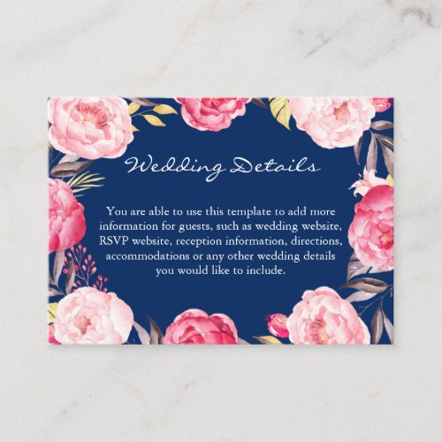 Romantic Pink Floral Navy Blue Wedding Enclosure