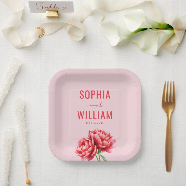 Romantic Pink Floral Paper Plates (Wedding)