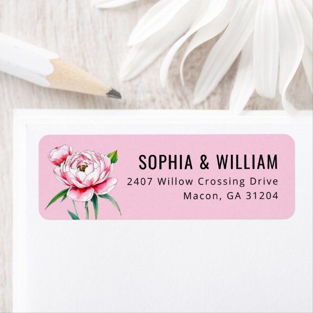 Romantic Pink Floral Peony Illustration Label (Insitu)