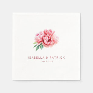 Romantic Pink Floral Peony Illustration Napkins