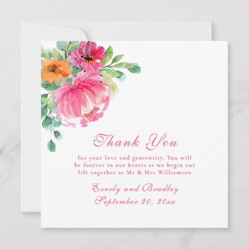 Romantic Pink Floral Photo Chic Thank You Card   