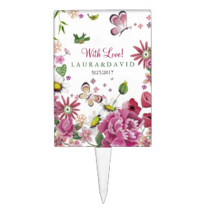 Romantic Pink floral Roses Wedding Cake Topper