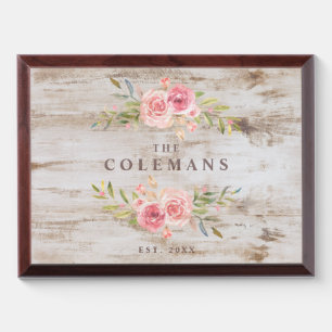 Romantic Pink Floral Rustic Garland on Wood Award Plaque