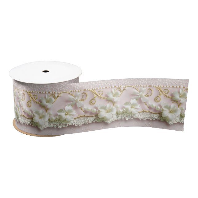 Romantic Pink Floral Satin Ribbon (Spool)
