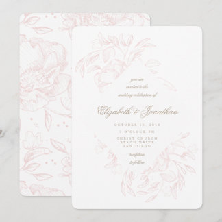 Romantic Pink Floral Sketch Wedding Invitation