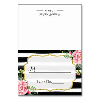 Romantic Pink Floral Stripes Wedding Seating Place Card