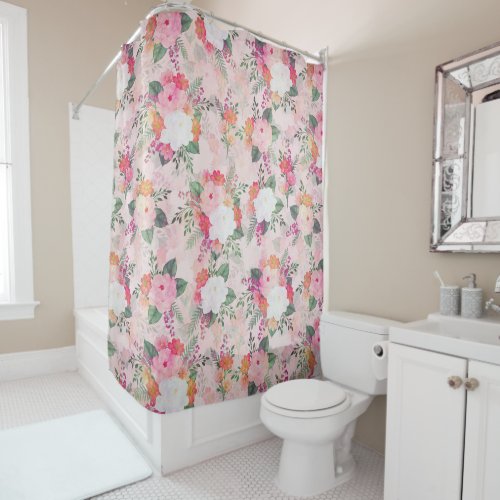 Romantic Pink Floral Watercolor Painting Shower Curtain