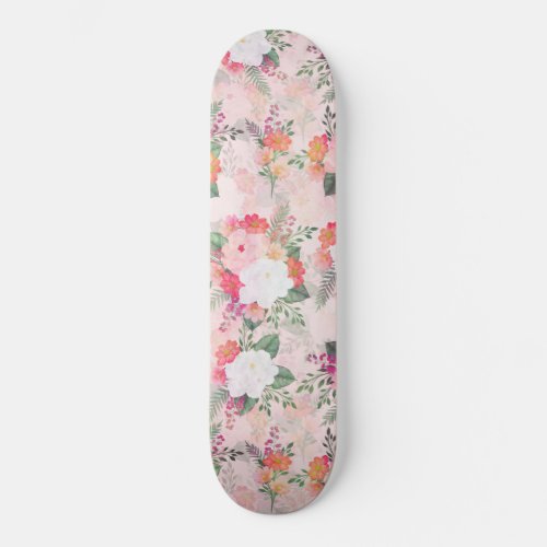 Romantic Pink Floral Watercolor Painting Skateboard