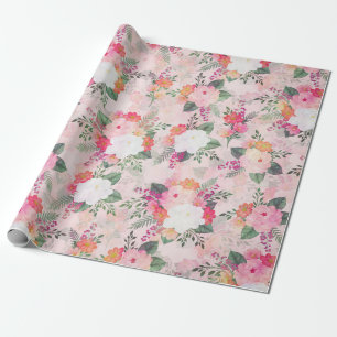 Romantic Pink Floral Watercolor Painting Wrapping Paper