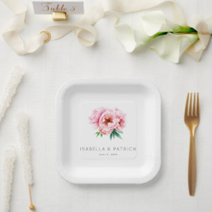 Romantic Pink Floral Watercolor Paper Plates