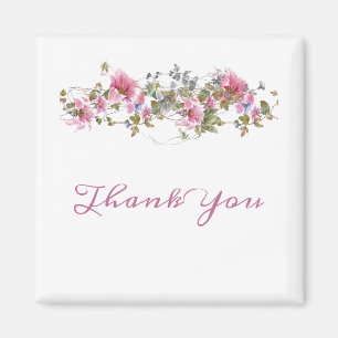 Romantic Pink Floral Watercolor Script Personalize Magnet
