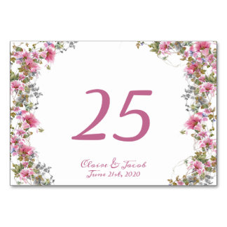 Romantic Pink Floral Watercolor Script Table Number
