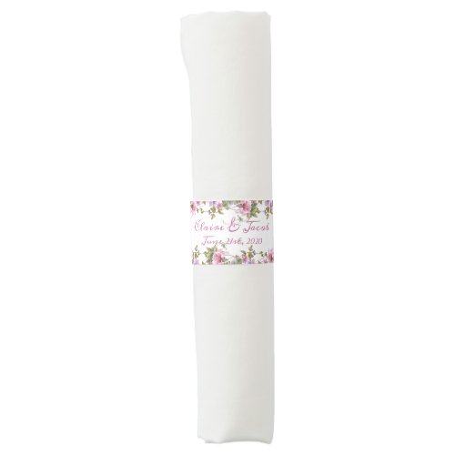 Romantic Pink Floral Watercolor Wedding Napkin Bands