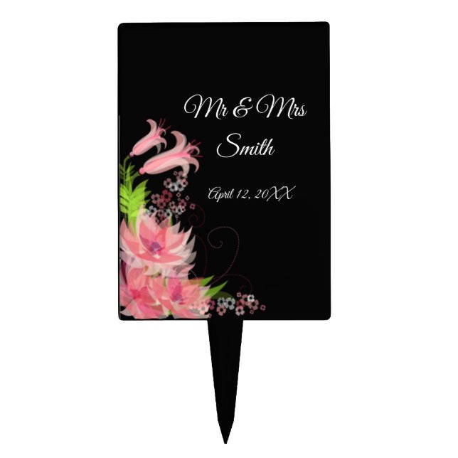 Romantic Pink Floral Wedding Cake Topper (Front)