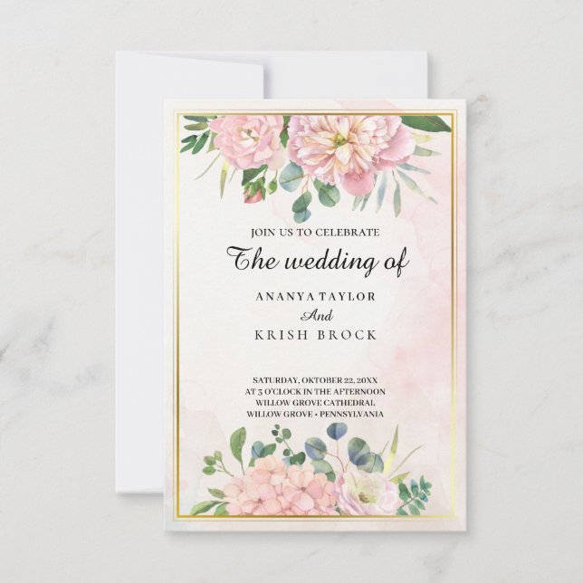 Romantic Pink Floral Wedding Invitation (Front)