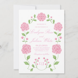 Romantic Pink Floral Wedding Invitation Card