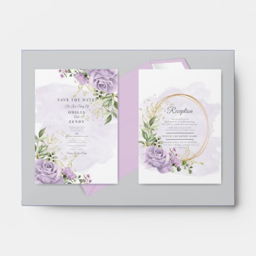 Romantic  Pink Floral Wedding Invitation Cards Envelope