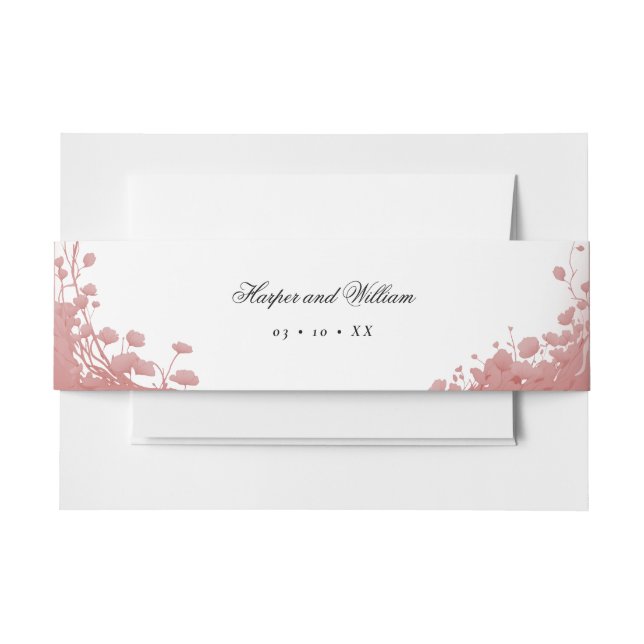 Romantic pink Floral wedding invitation  Invitation Belly Band (Front Example)