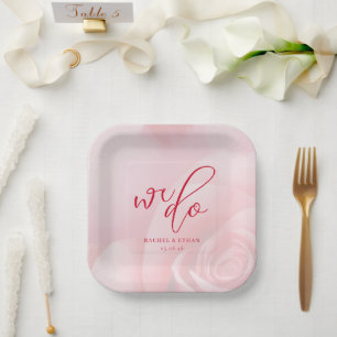 Romantic Pink Floral Wedding Invitation Paper Plates