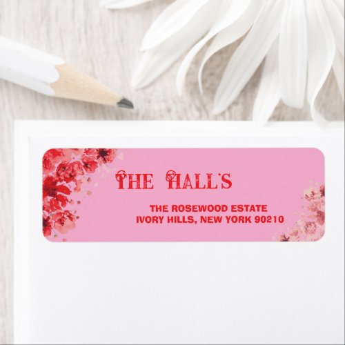 Romantic Pink Floral Wedding  Label