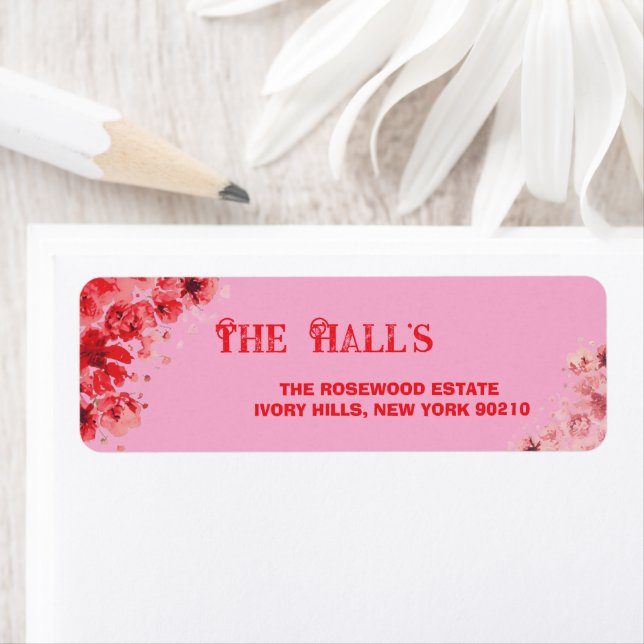 Romantic Pink Floral Wedding  Label (Insitu)
