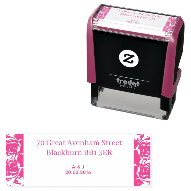 Romantic Pink Floral Wedding Return Address Stamp (In Situ)