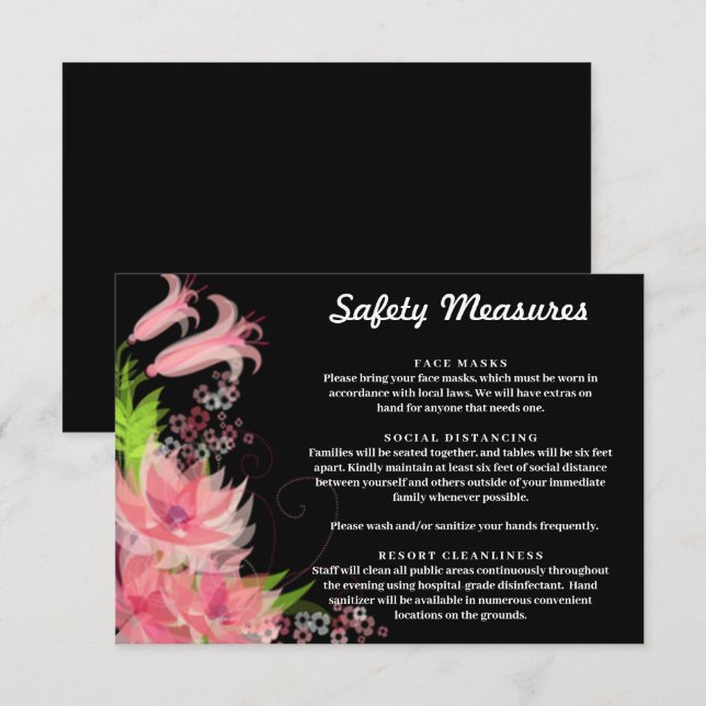 Romantic Pink Floral Wedding Safety Measures Enclosure Card (Front/Back)