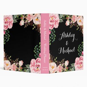Romantic Pink Floral Wreath Wedding Planner 3 Ring Binder