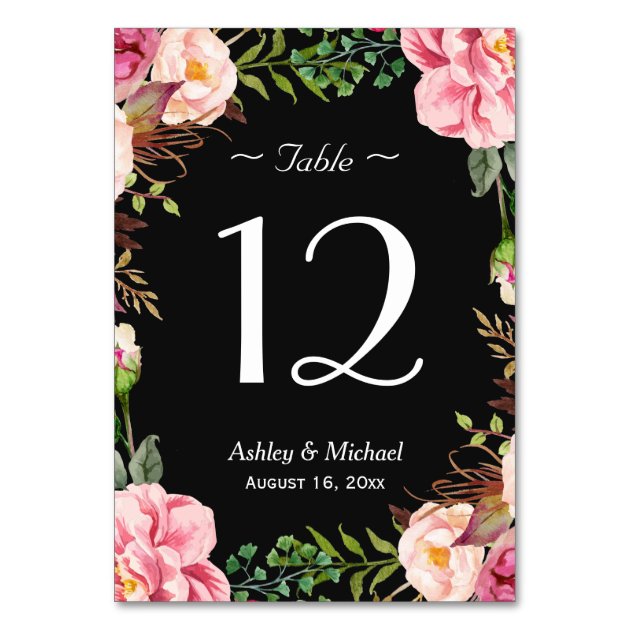 Romantic Pink Floral Wreath Wedding Table Number Card