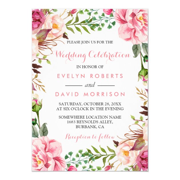 Romantic Pink Floral Wreath Wrap Formal Wedding Invitation