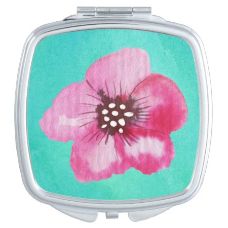 Romantic Pink Flower Aqua Blue Watercolor Mirror For Makeup
