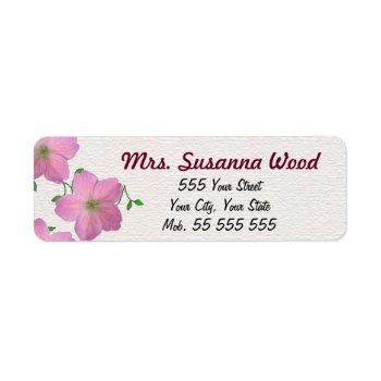Romantic Pink Flower Purple Name White Structure Label by KreaturFlora at Zazzle