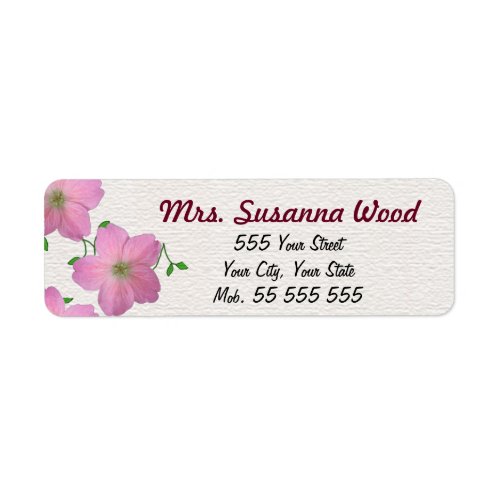 Romantic Pink Flower Purple Name White Structure Label