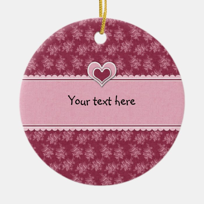 Romantic pink flowers and hearts christmas tree ornament