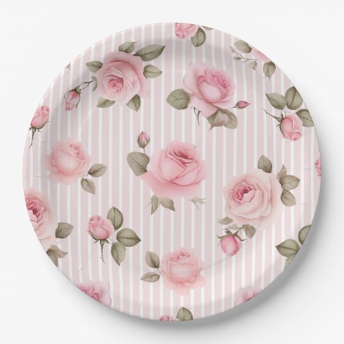 Romantic Pink Flowers Bridal Shower Paper Plates