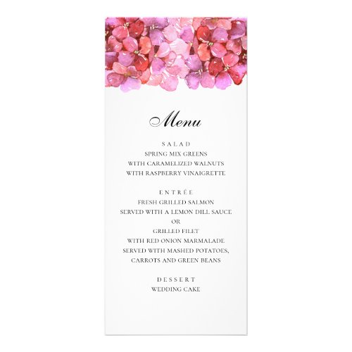 Romantic pink flowers Fuchsia wedding dinner menu