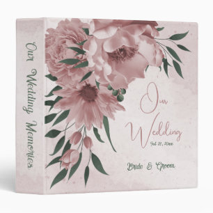 romantic pink flowers & green leaves photo album 3 ring binder