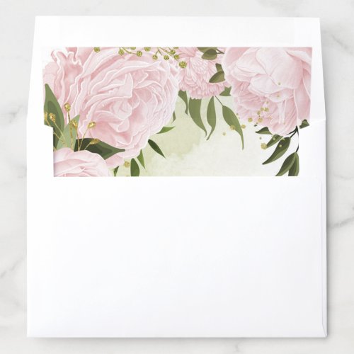 Romantic pink flowers green leaves wedding envelope liner