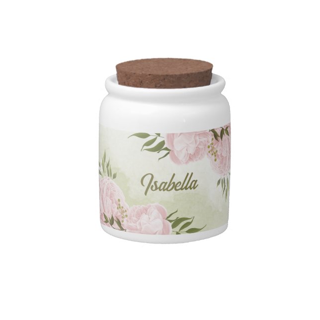 romantic pink flowers greenery candy jar (Front)