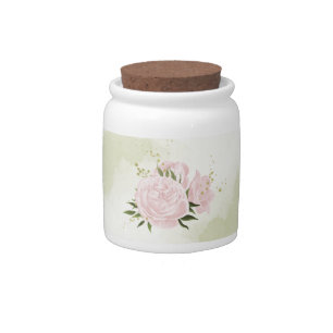 romantic pink flowers greenery candy jar