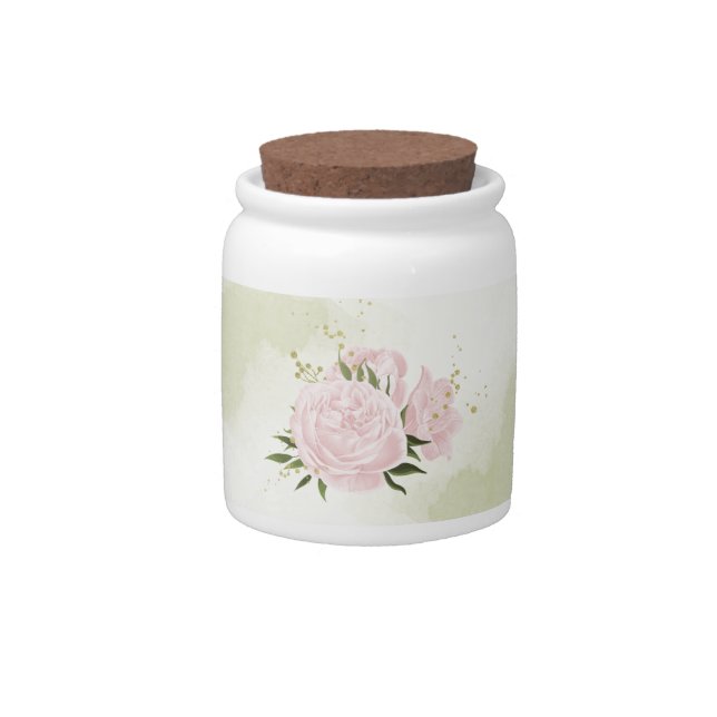 romantic pink flowers greenery candy jar (Front)